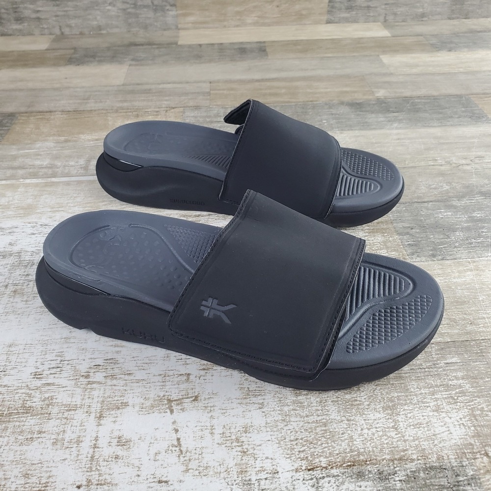 Kuru Moment Mens Slide Sandals Sz 11 M Jet Black Storm Gray Platform Slip On